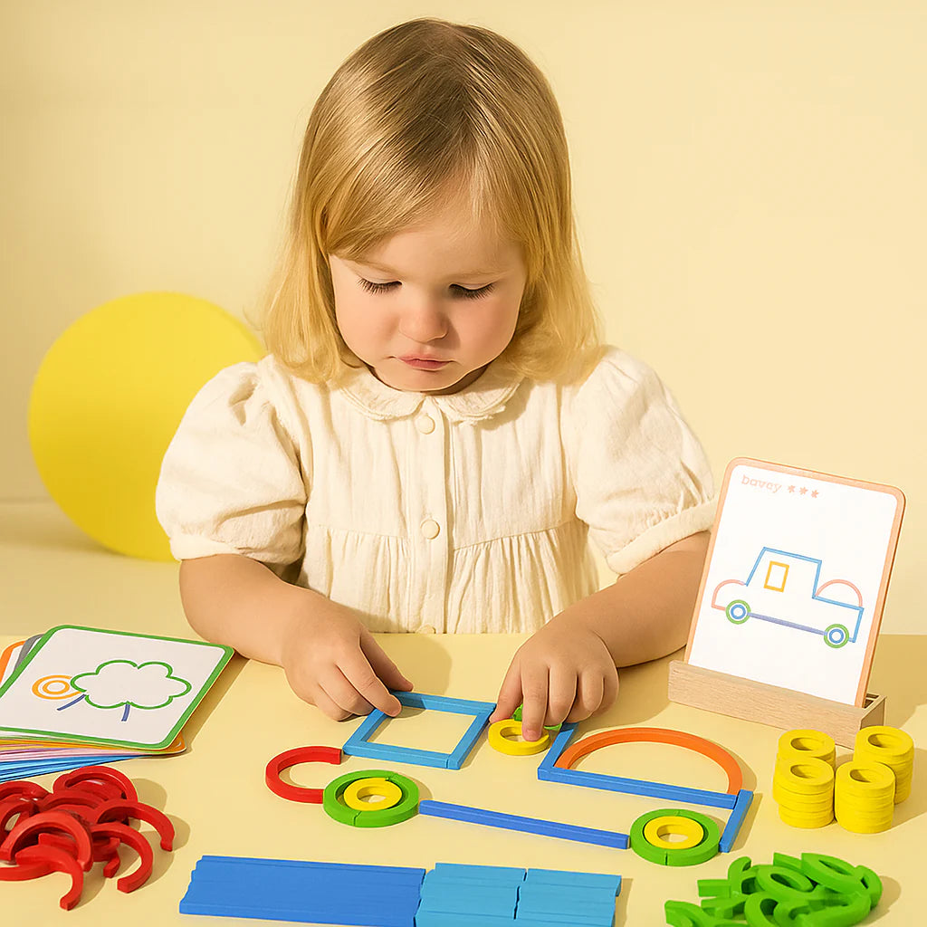Puzzle Montessori en Bois – Bâtonnets et Anneaux