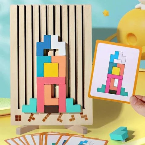 Tetris Montessori – Puzzle Stimulant en Bois pour Enfants