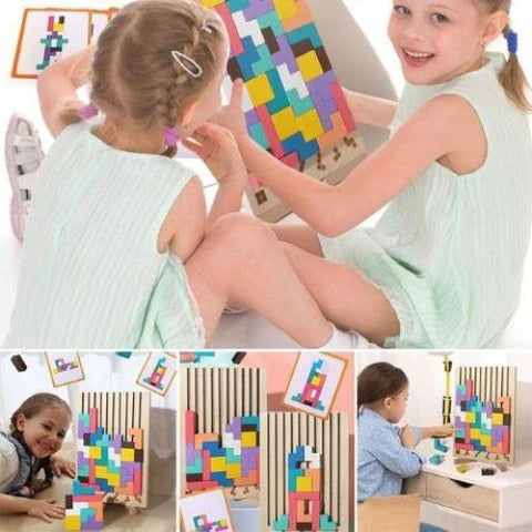 Tetris Montessori – Puzzle Stimulant en Bois pour Enfants